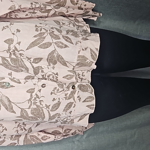 HOT COTTON PINK LINEN LS TOP BY MARC WARE - Picture 3 of 8